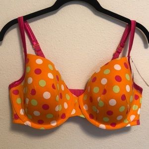 NWT 38DDD Cacique T-shirt bra with molded cups, underwire in orange & pink